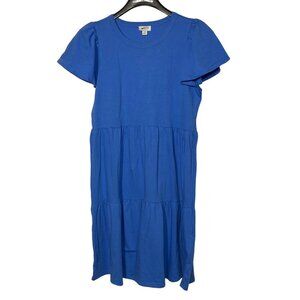J. Crew Factory Knit Tiered Flutter Sleeve Mini Dress Sz MED Casual Lighweight